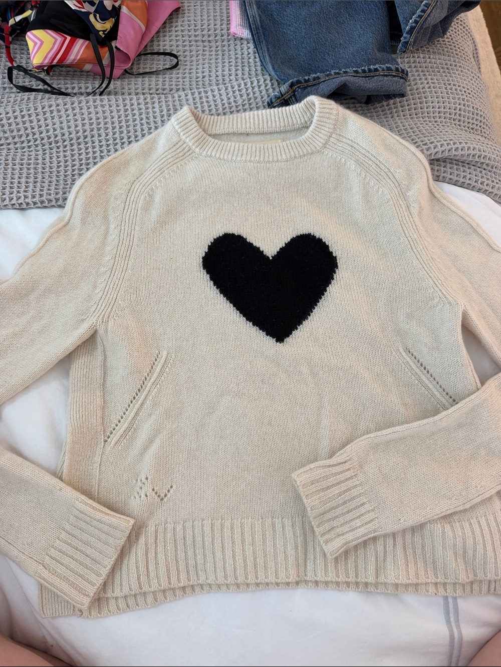 Zadig & Voltaire Cream Sweater with Black Heart - Women's Cozy Knit